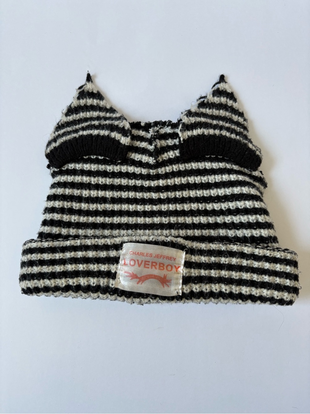 Charles Jeffrey LOVERBOY Chunky Ears Rabbit Beanie Black White Hat Stripe Punk